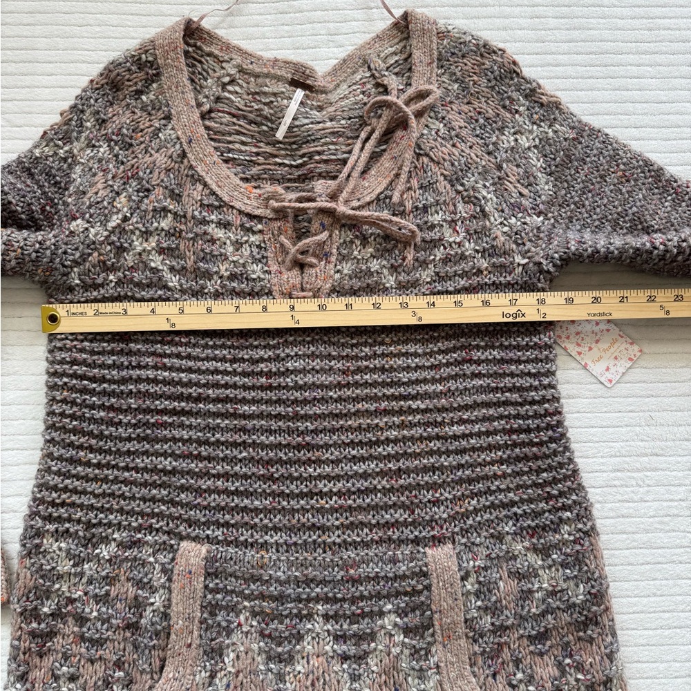 Free People Blush Taupe Lace-Up Cable Knit Scoop Sweater - Picture 3 of 11